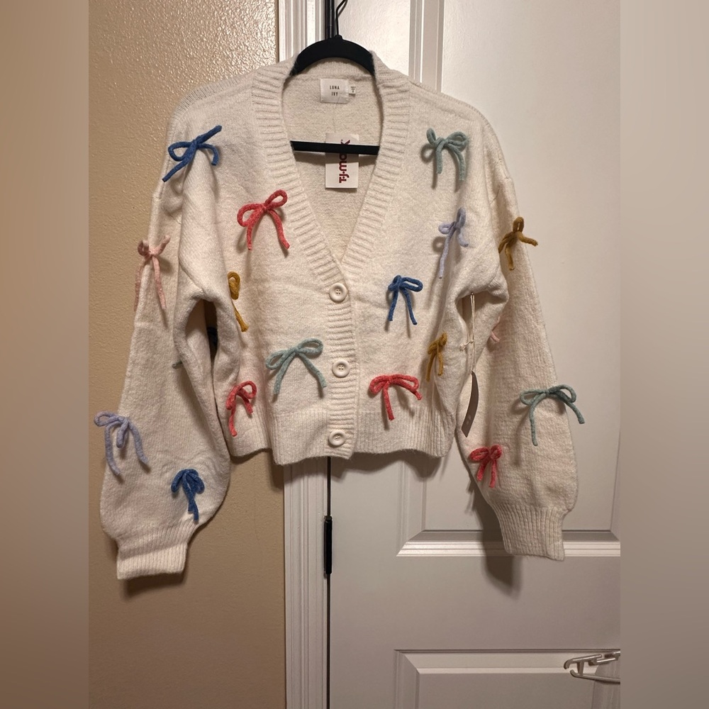 Cardigan with Coquette Bows size S NWT